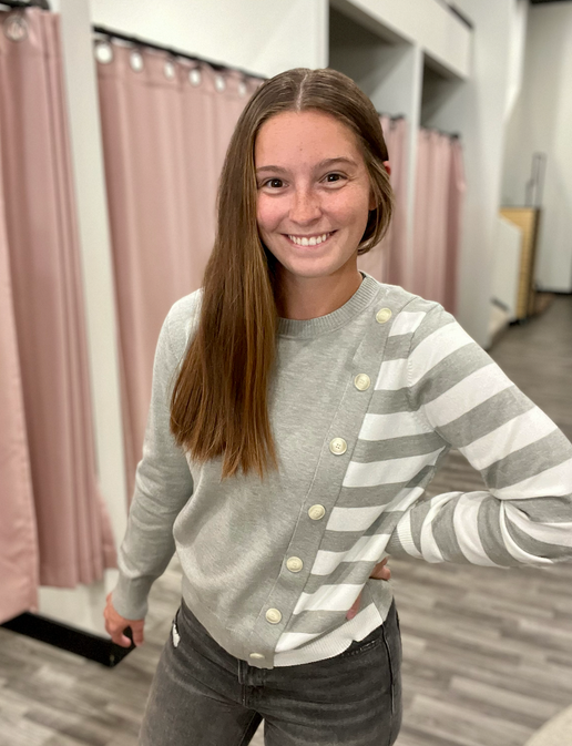 Asymmetrical Stripe Button Sweater