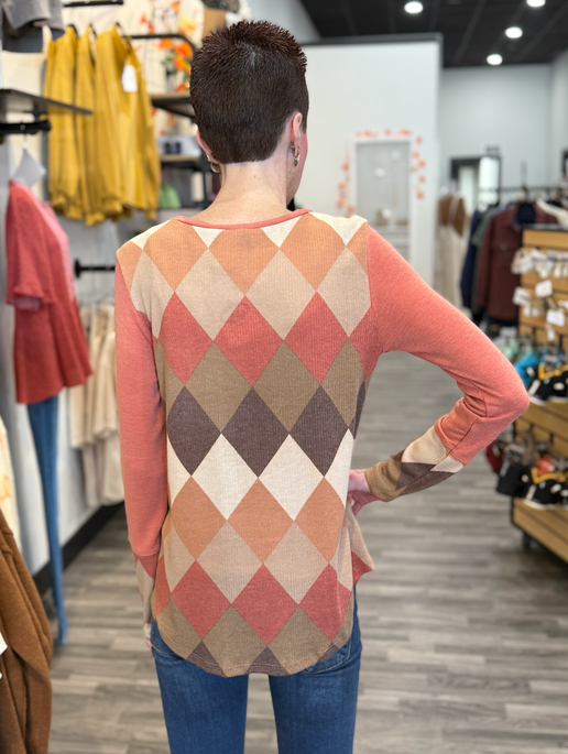 Argyle Contrast Vintage Rust Long Sleeve