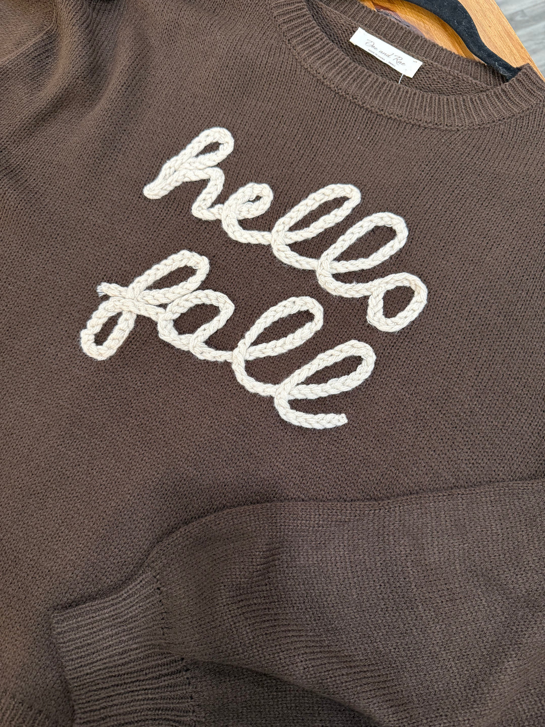 Hello Fall Chocolate Round Neck Sweater