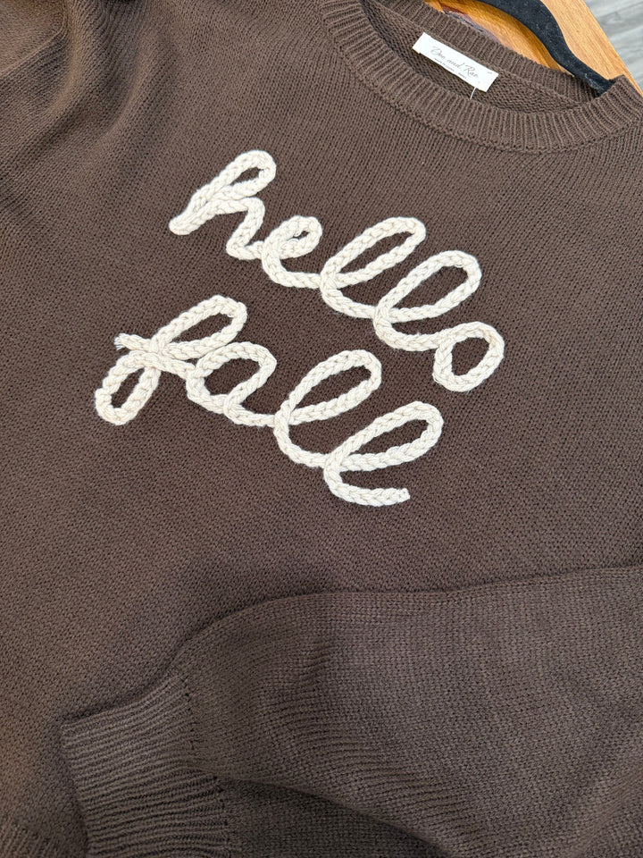 Hello Fall Chocolate Round Neck Sweater