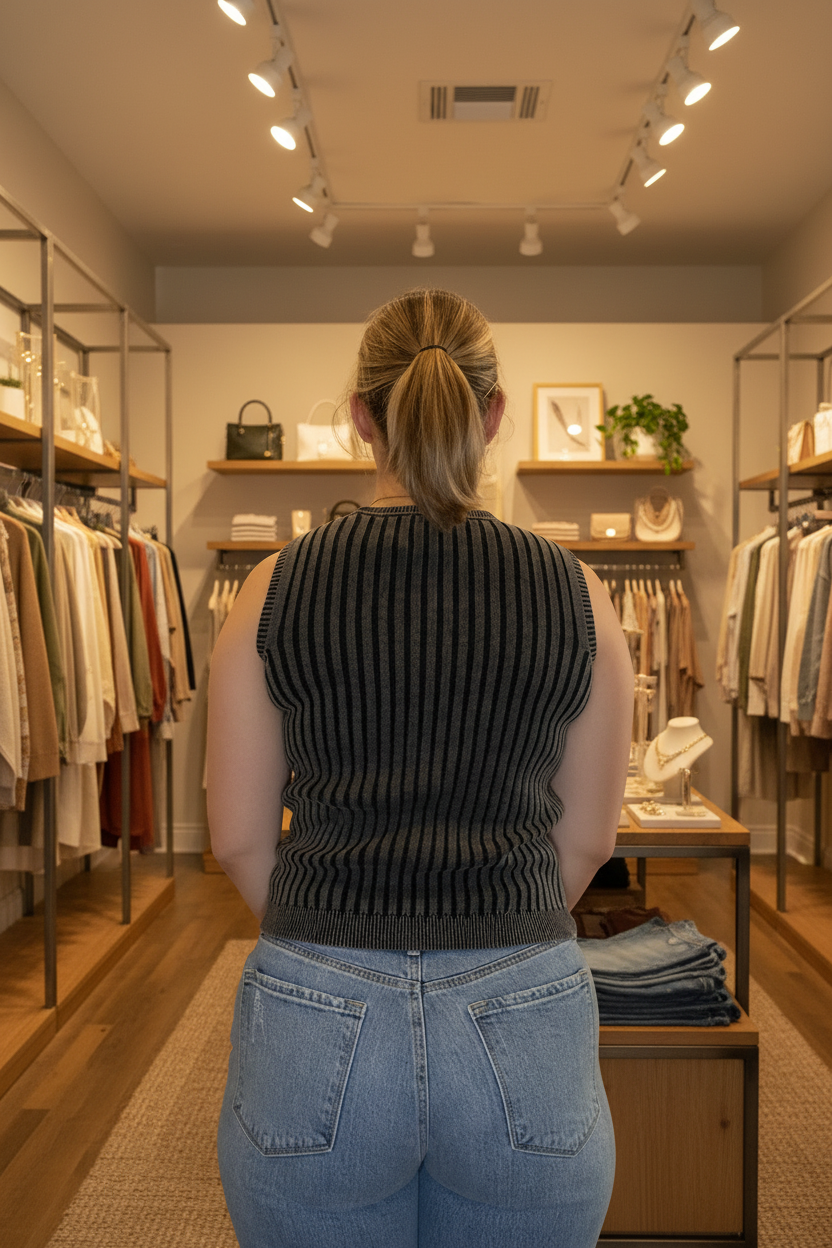 Back view — boutique background