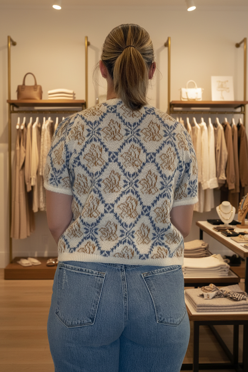 Back view — boutique background