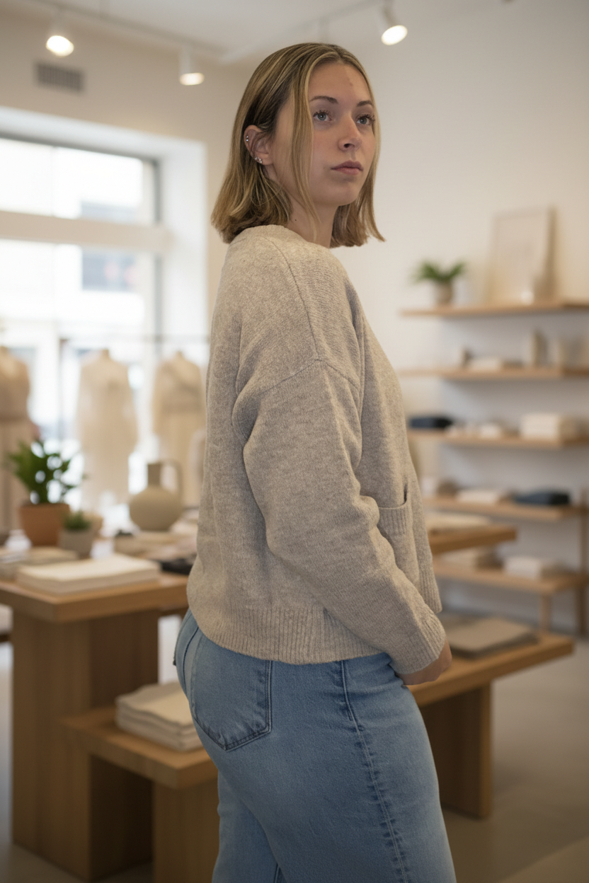 Back view with boutique background
