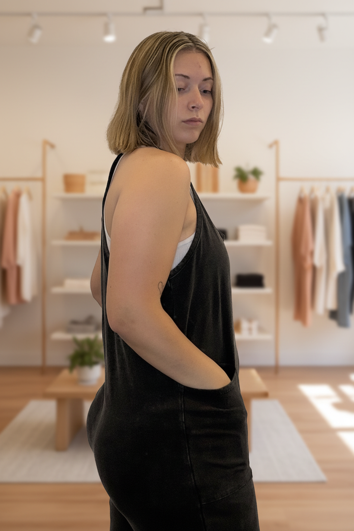 Back view with boutique background
