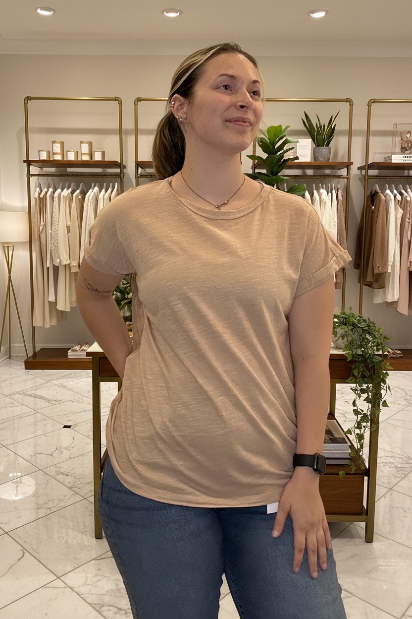 Beige Tee Front — Boutique Background