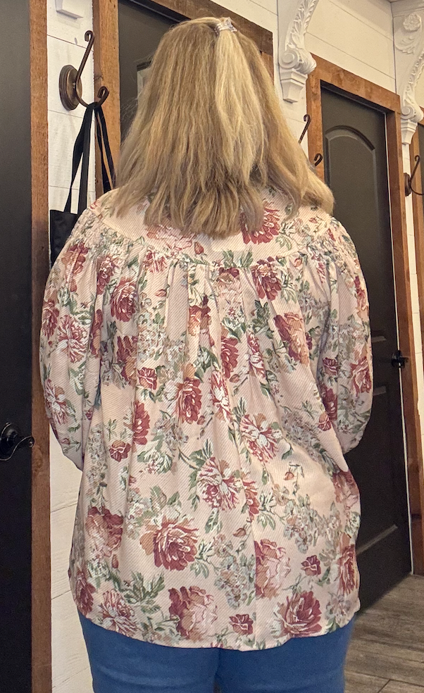 Notched Neck Floral Print Woven Blouse