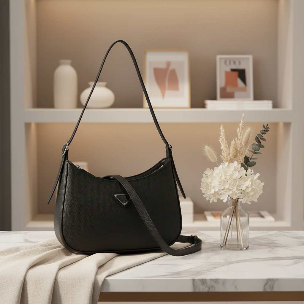 Black Half-Moon Shoulder Bag - Boutique Lifestyle Background