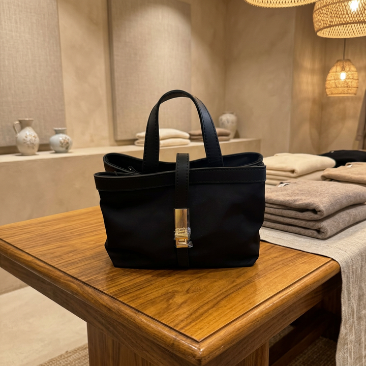 Black Satchel Handbag with Gold Hardware &amp; Detachable Straps