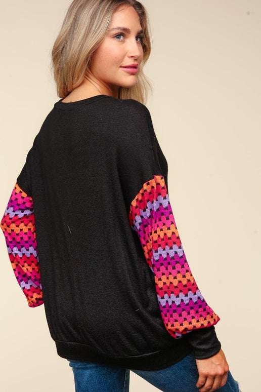 Multicolor Crochet Print long Sleeve Top