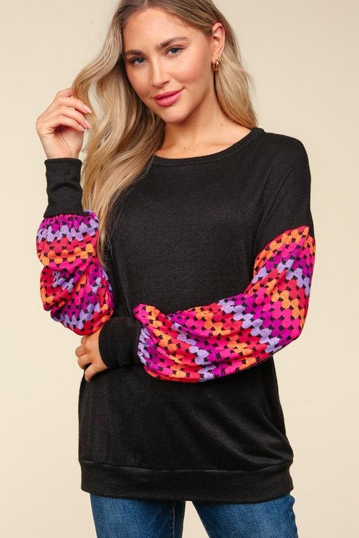Multicolor Crochet Print long Sleeve Top