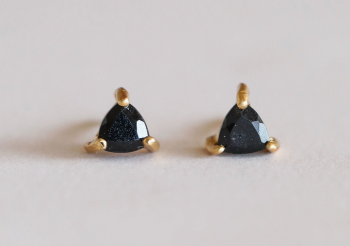 Mini Energy Gem Black Tourmaline Gold Earrings