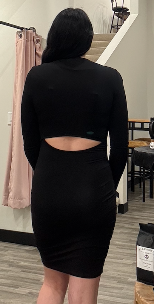 Mock Neck Roushed Cutout Back Bodycon Dress