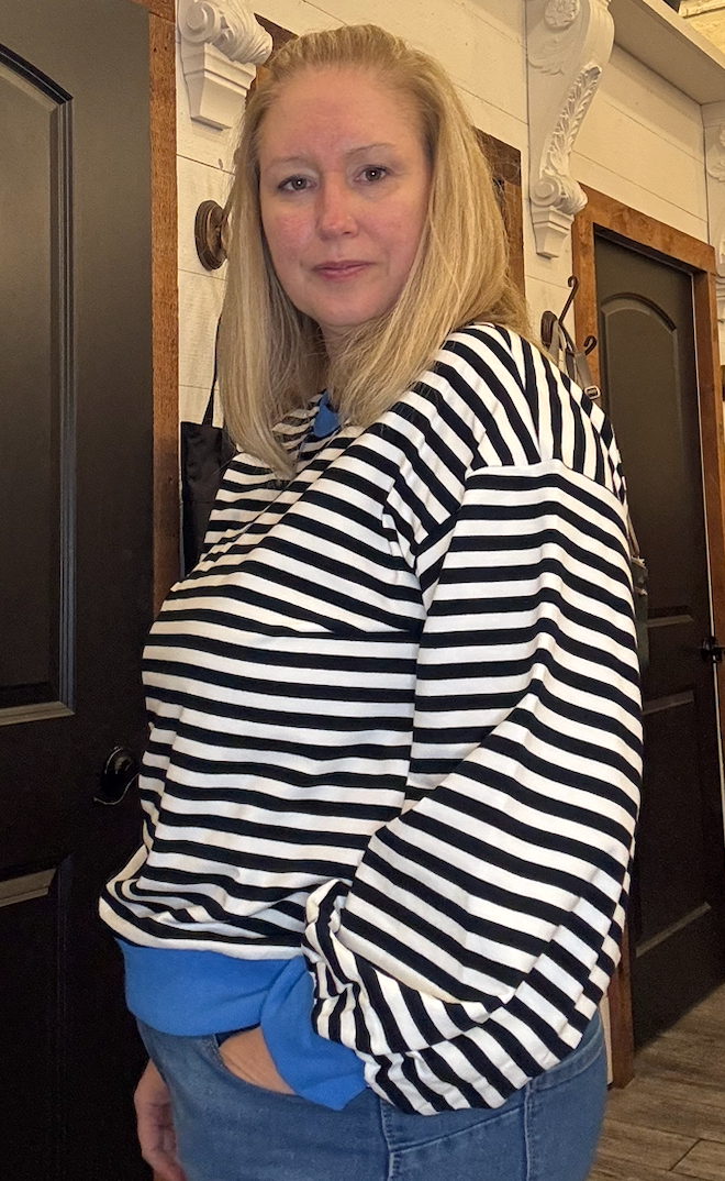 V-notched Neckline Stripe Sweatshirt