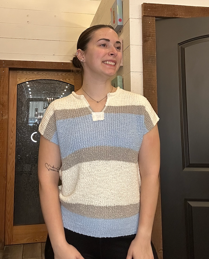 Low Gauge Color Block Textured Sweater Top