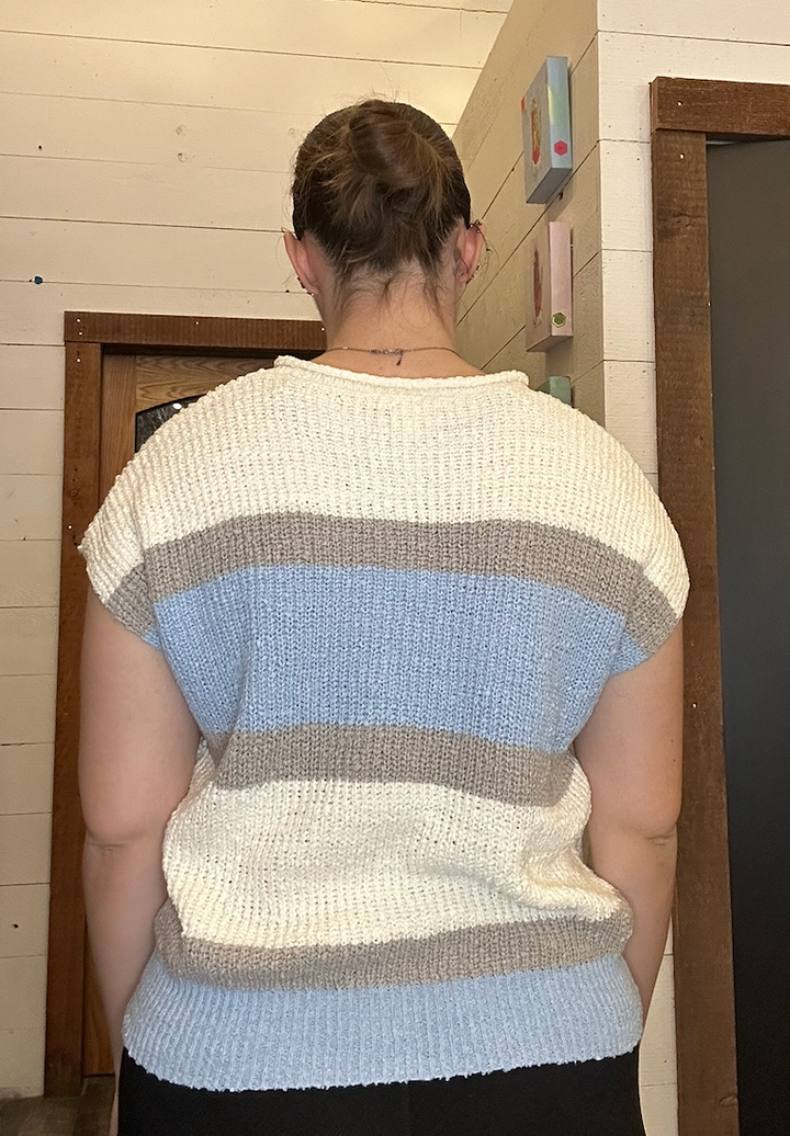 Low Gauge Color Block Textured Sweater Top