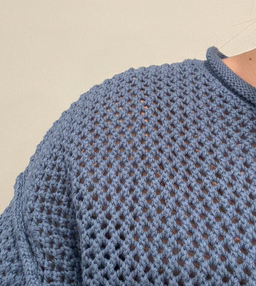 Dusty Blue Textured Drop Shoulder Pullover