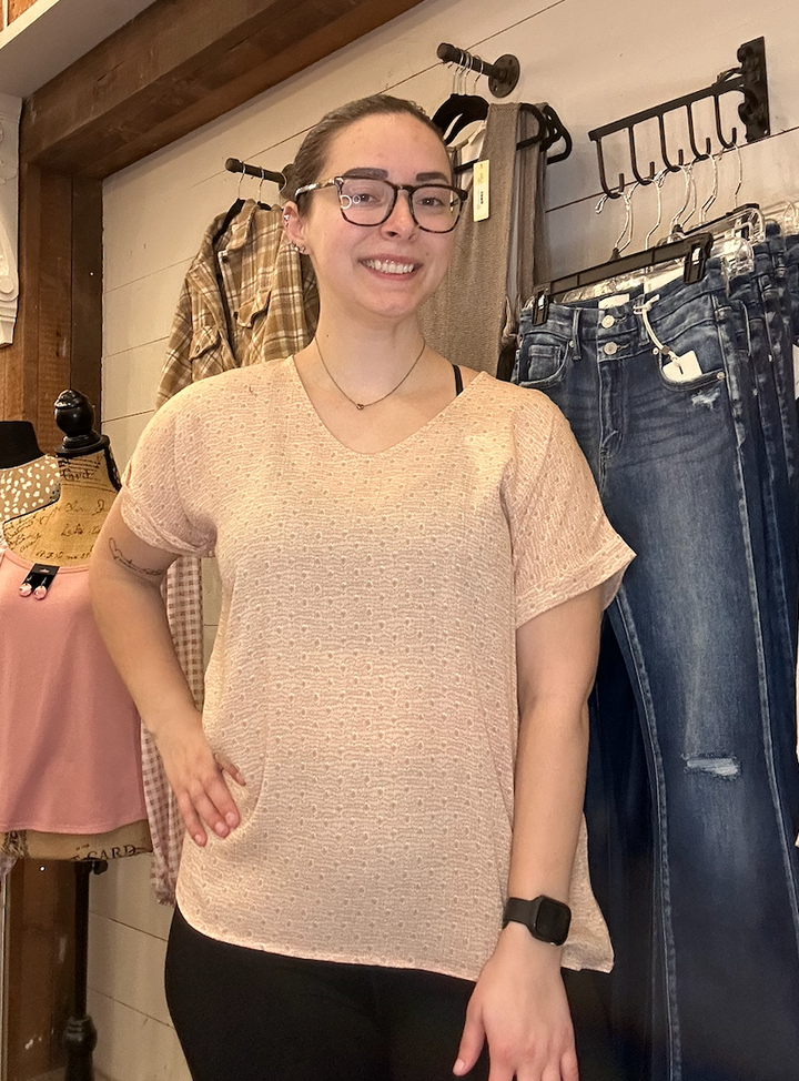 Print Short Sleeve V Neck Top