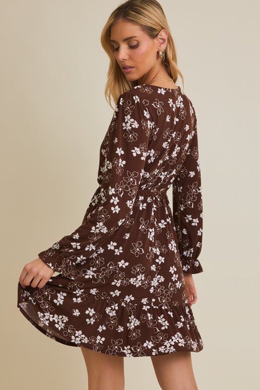 Brown/Cream Floral Button Down Dress