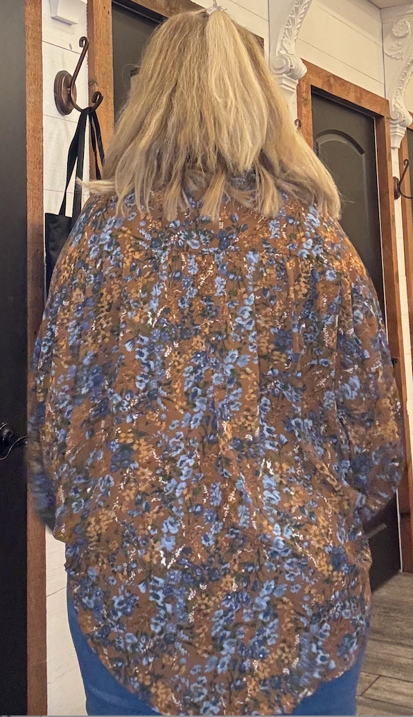 Womens Floral Printed Tasseled Dolman Top