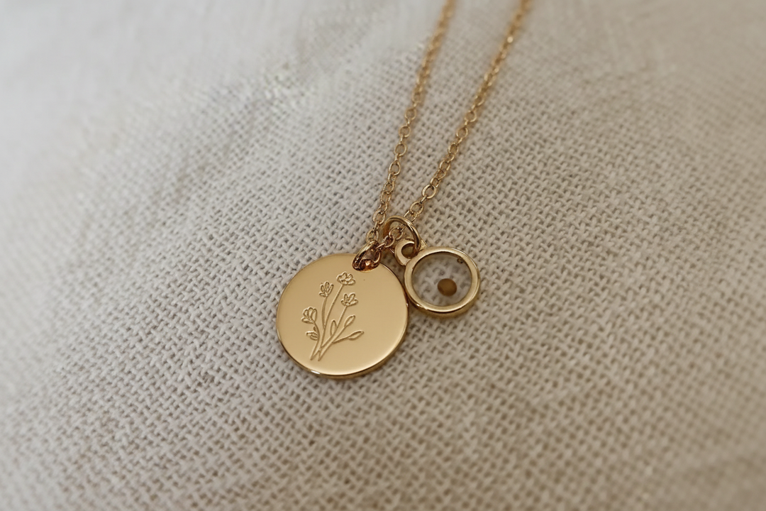 Botanical charm necklace — clarity enhanced