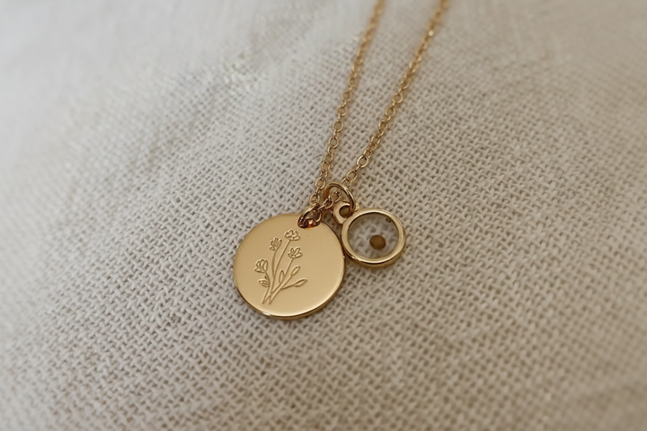 Botanical charm necklace — clarity enhanced