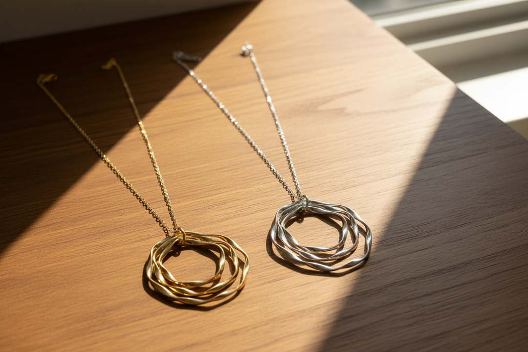 Both necklaces - sunlit wood