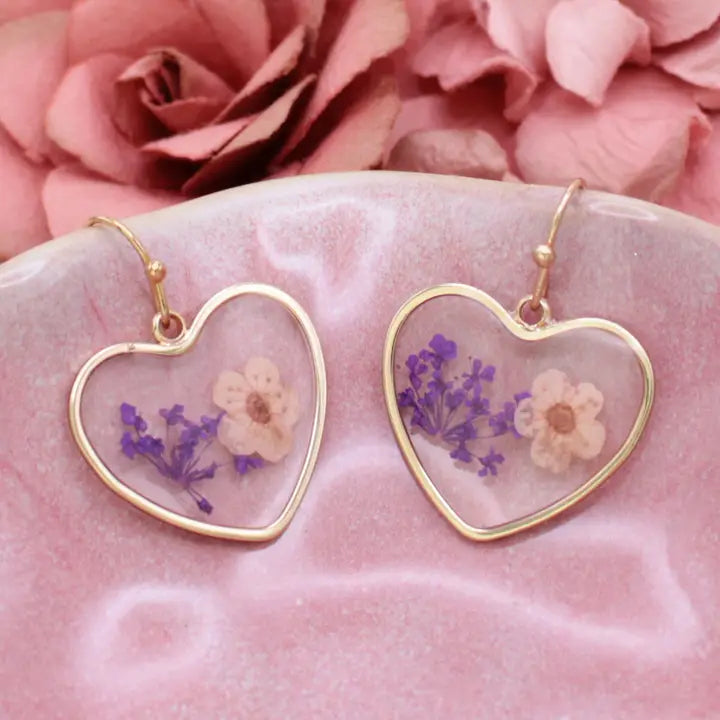 Sweet Heart Dried Flower Earrings