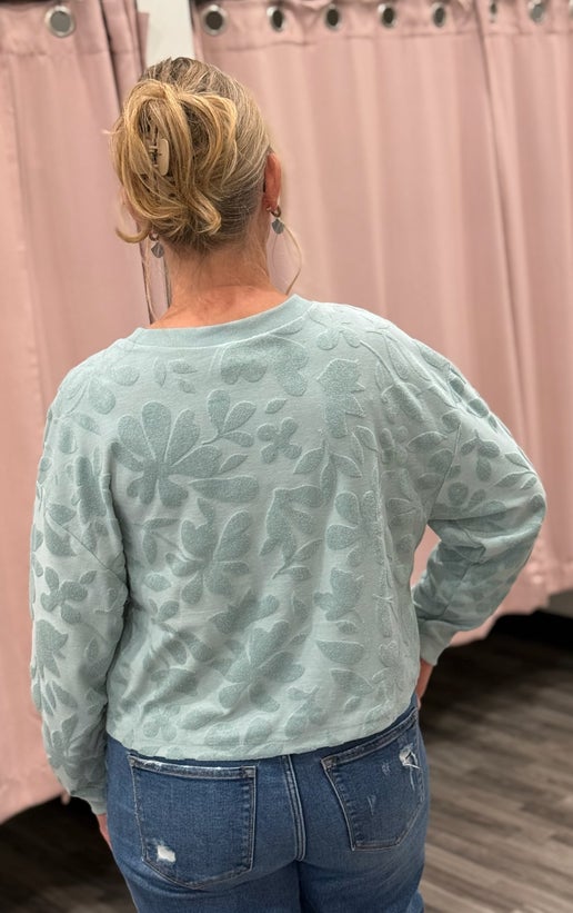 Mint Floral Textured Pullover
