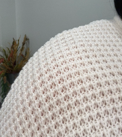 Ivory Low Gauge Waffle Open Cardigan
