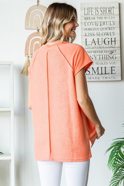 Solid Reversed V-Neck Short  Sleeve Top