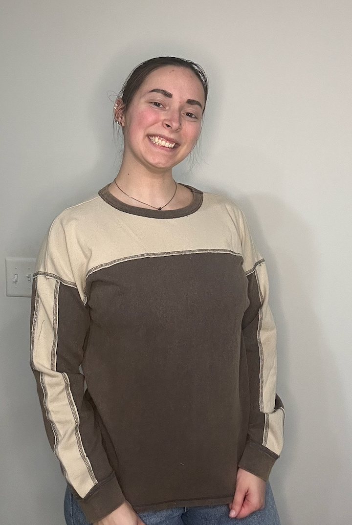 Mocha Colorblock Long Sleeve Top with Contrast Stitching