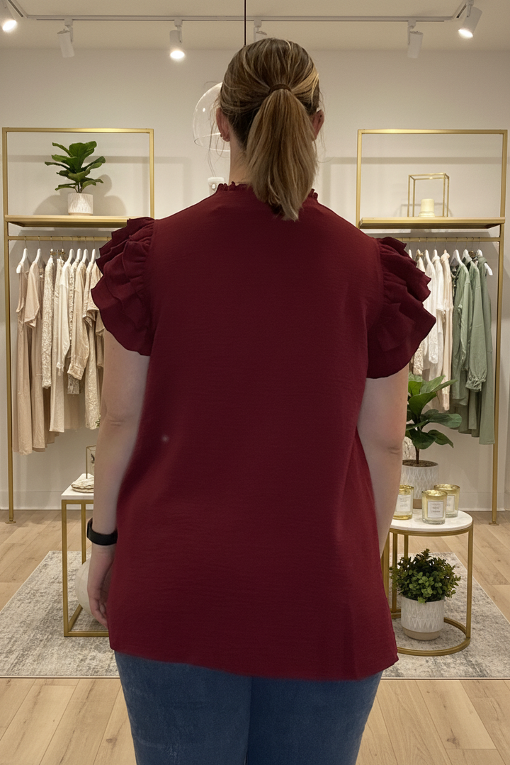 Burgundy Ruffle Top Back — Boutique Background