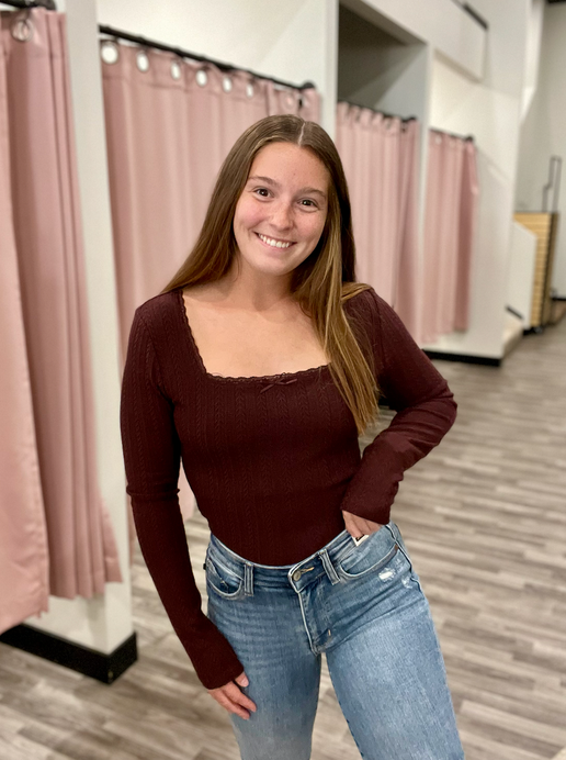 Lace Edge Square Neck Knit Top