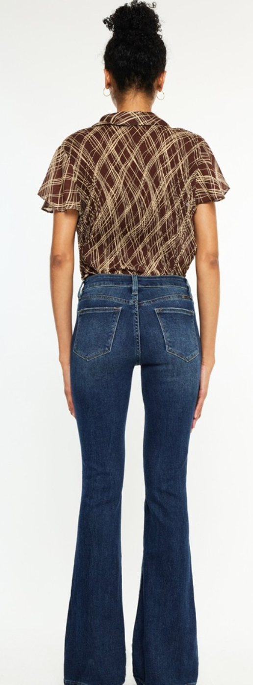 Mid Rise Button Up Distress Flare Jeans