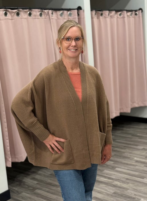 Mocha Dolman Sleeve Open Cardigan