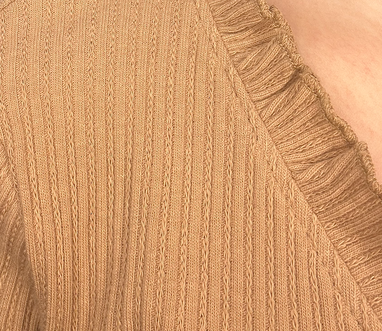 Mocha Ruffle Trim Button-Front Top – Feminine Soft Knit Everyday Style