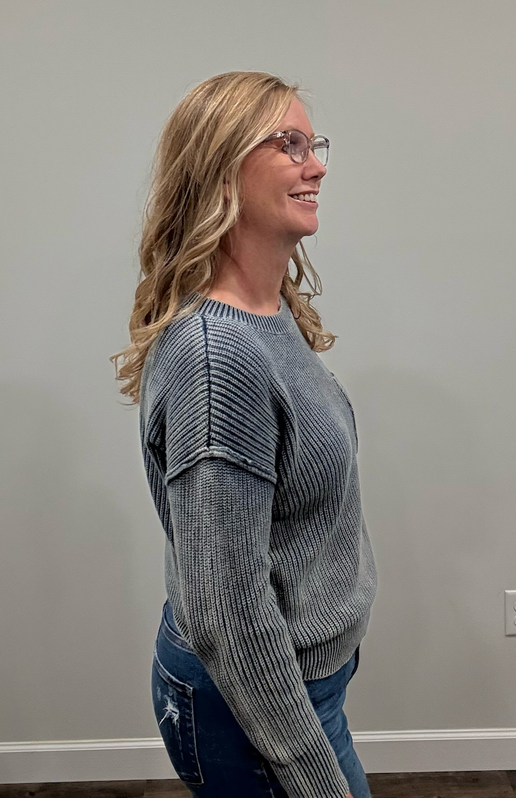 Denim Acid Wash Ribbed Pullover