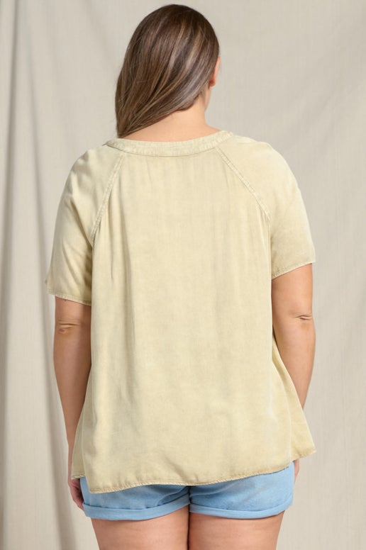 Mineral Washed Raglan Short Sleeve Oversized henley Top