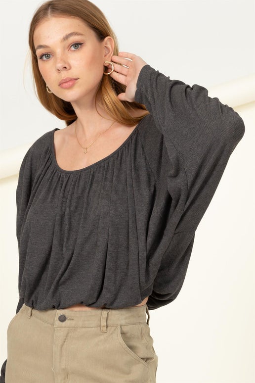 Shirred Dolman Sleeve Blouse