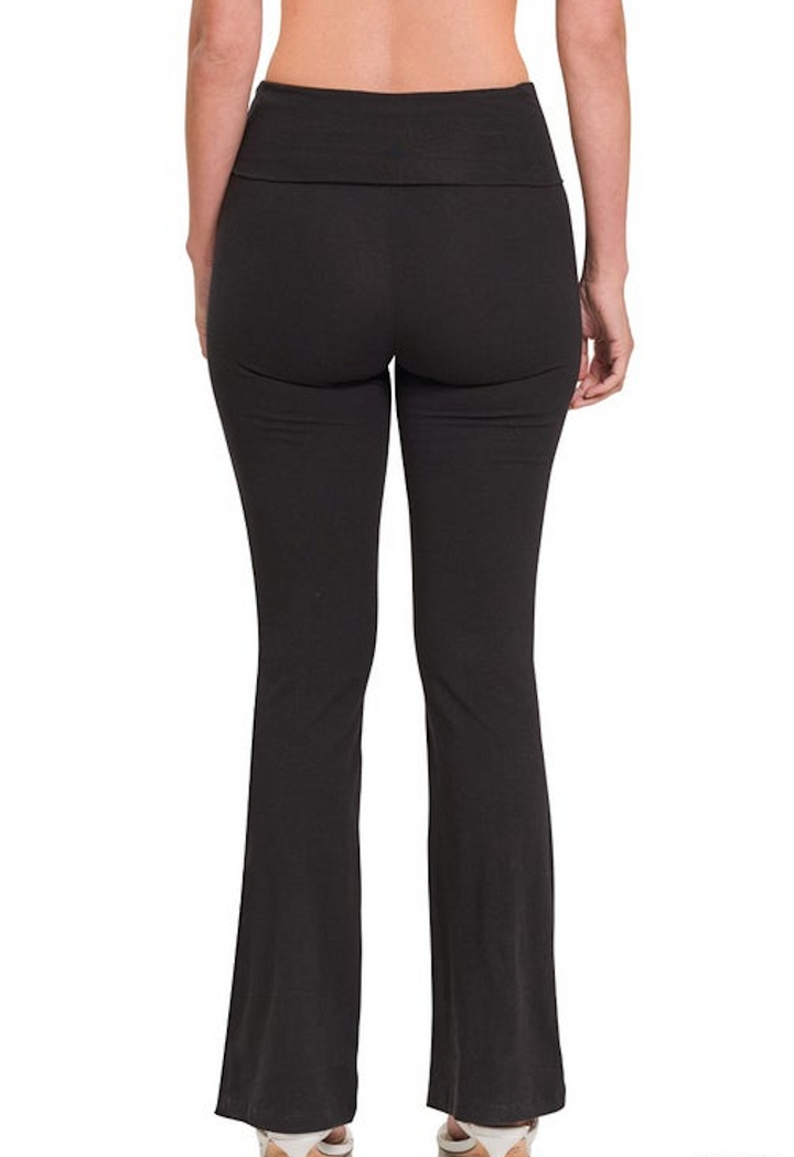 Fold-Over Cotton Flare Pants