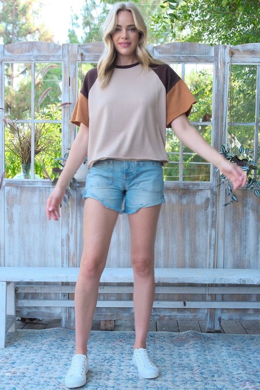 Loose Fit Color Block Raglan Top