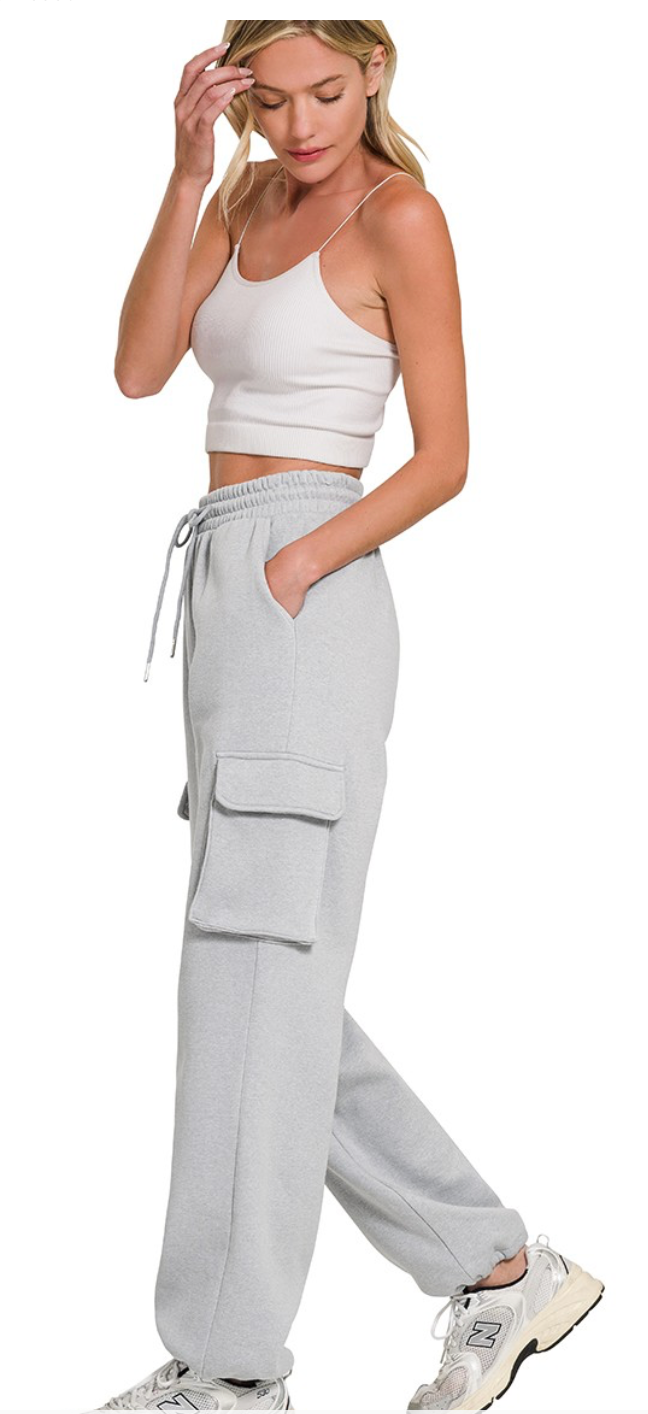 Fleece Cargo Wide Leg Sweatpants