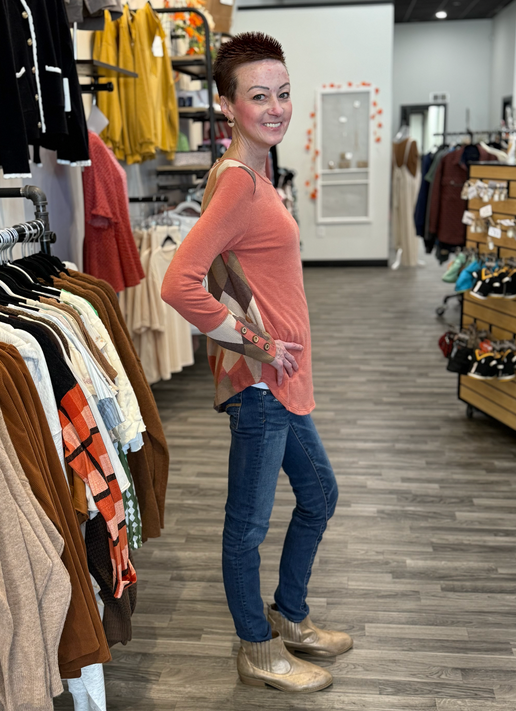 Argyle Contrast Vintage Rust Long Sleeve