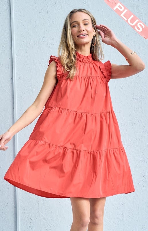 Pleated Ruffle Sleeve Tiered Baby Doll Dress