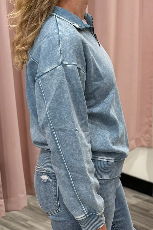 Blue Grey Half Zip Fleece Pullover