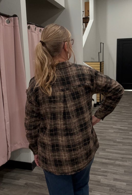 Black/Brown Frayed Hem Flannel Shirt