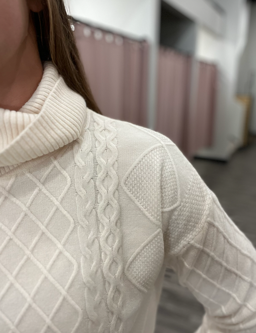 Cream Cable Knit Turtle Neck Sweater