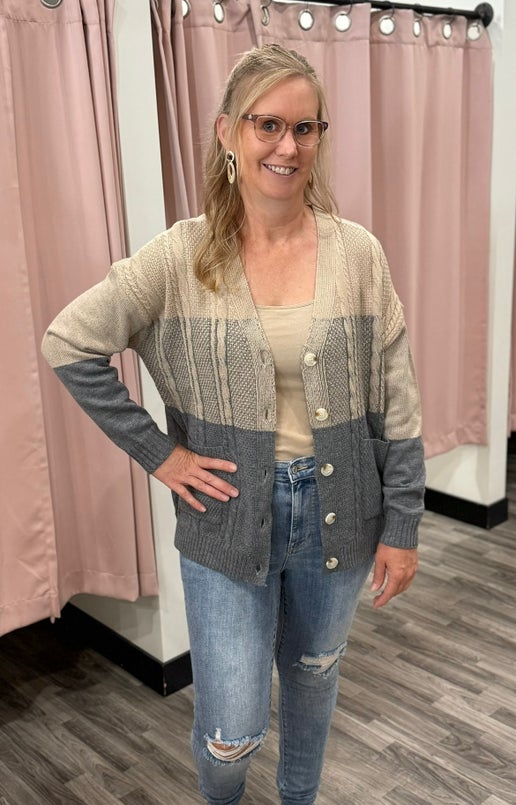 Braided Color Black Cardigan