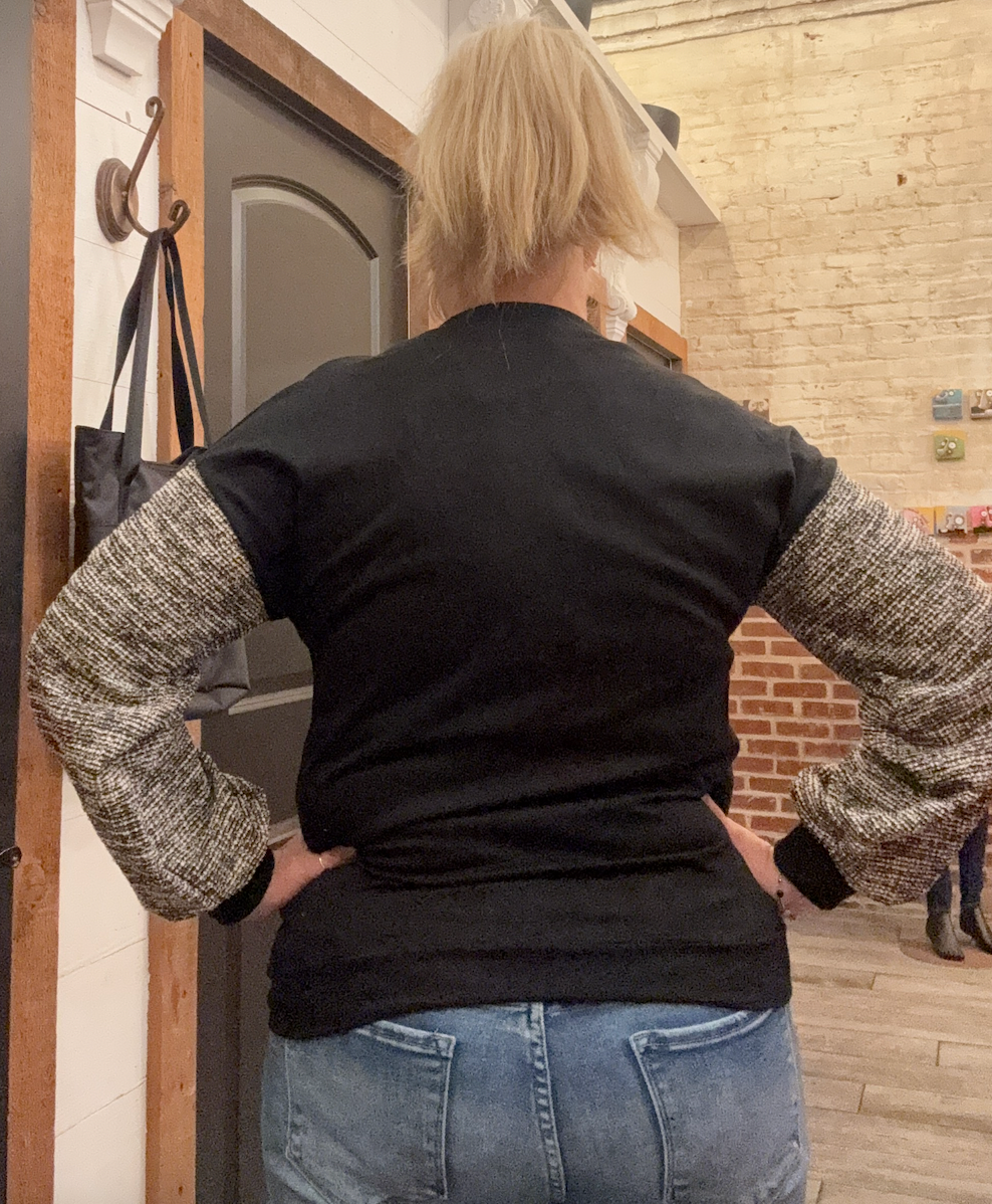 Black Contrast Knit Sleeve Sweatshirt