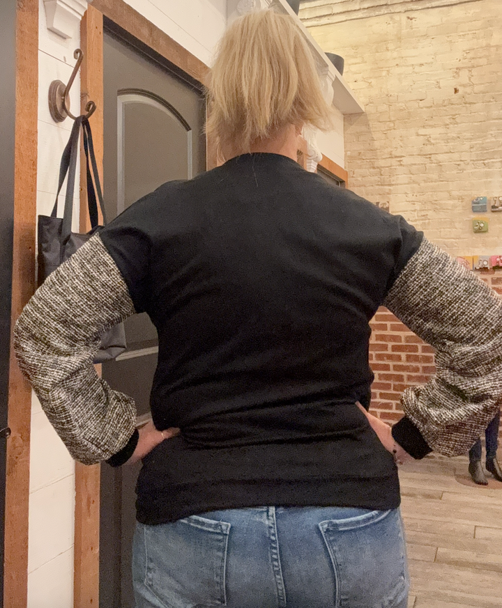 Black Contrast Knit Sleeve Sweatshirt